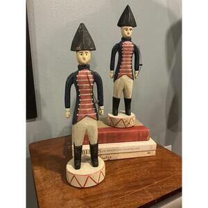 Vintage Folk Art British Soldier "Red Coat" Pair of Wooden Statues